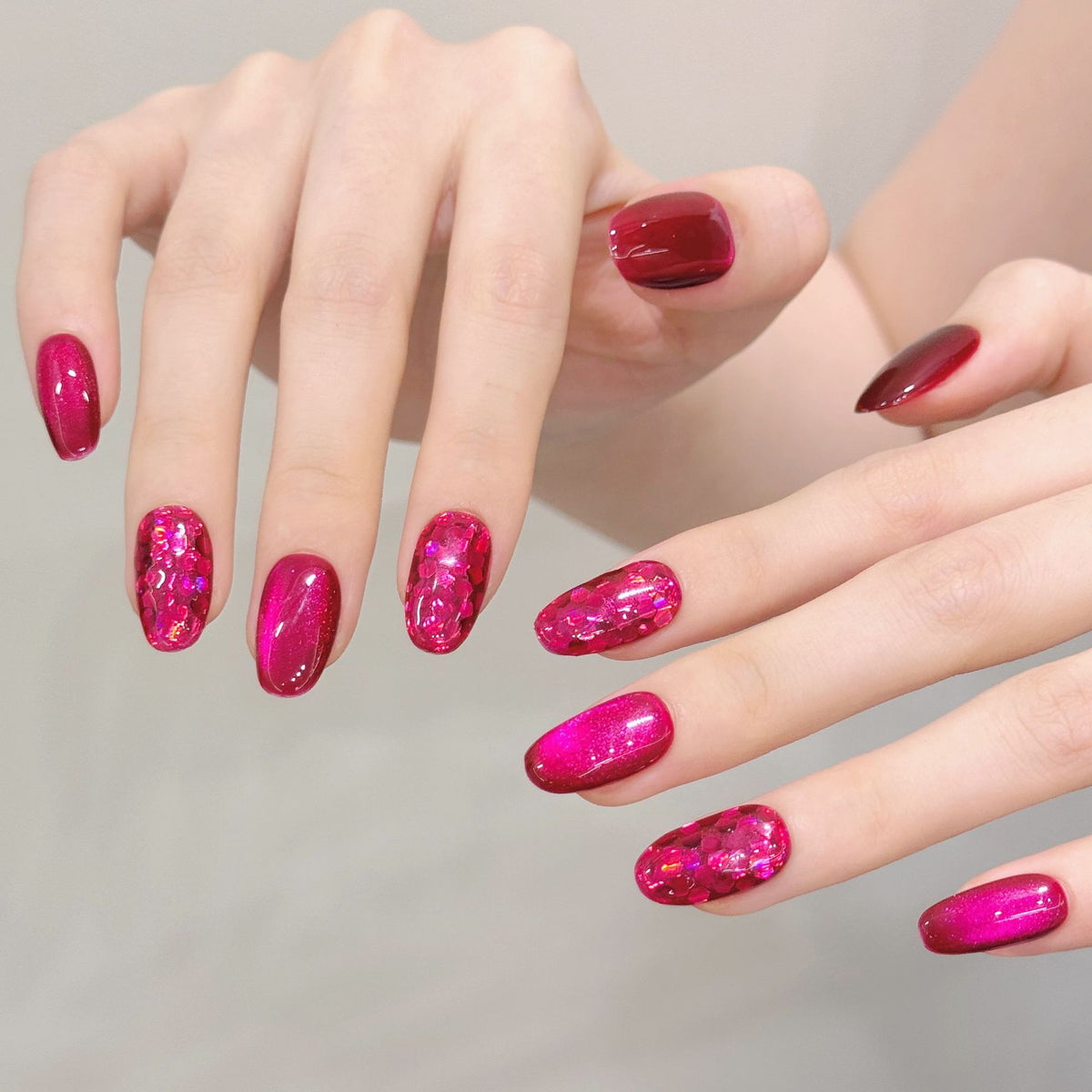 【DRAGON FRUIT CAT EYE】Luxury Diamonds Sparkle Princess Nails needlepoint  Handmade Press on Nails Nail Art