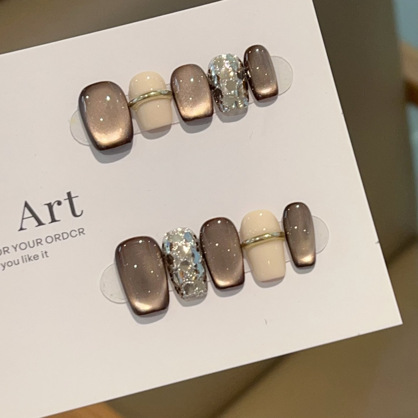 【Luxe Brown Cat-Eye】Luxury Diamonds Sparkle Princess Nails needlepoint  Handmade Press on Nails Nail Art cat eye Stunning