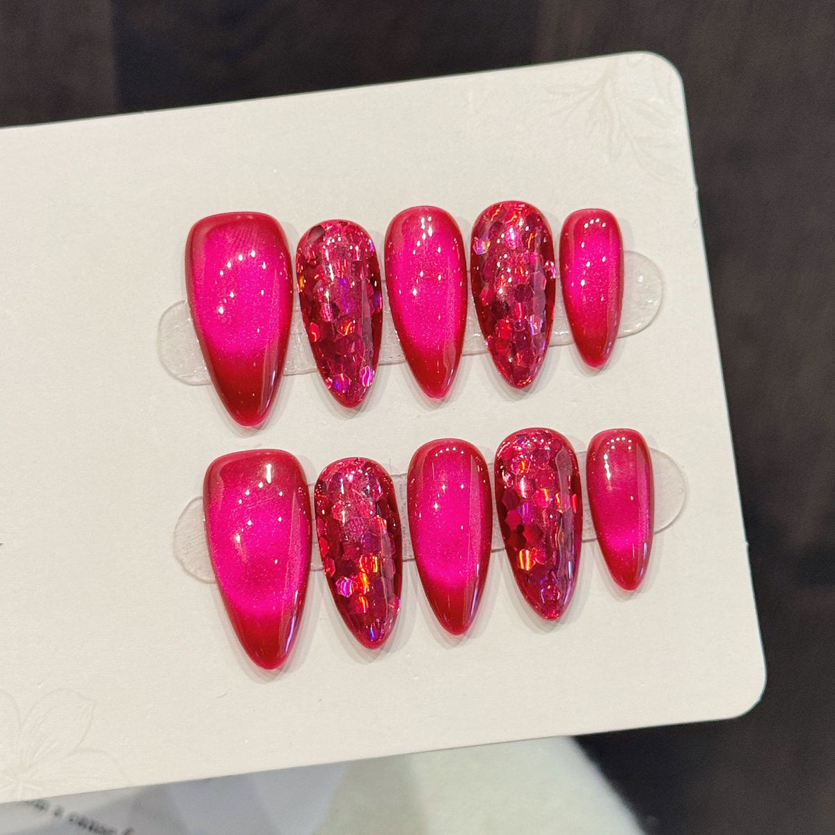 【DRAGON FRUIT CAT EYE】Luxury Diamonds Sparkle Princess Nails needlepoint  Handmade Press on Nails Nail Art