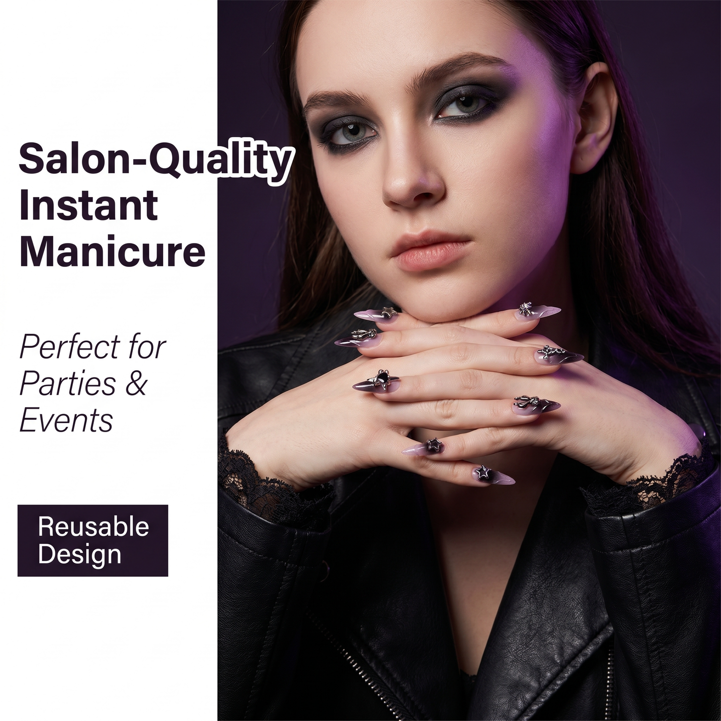 【Gothic Purple Gradient Cross】Luxury Diamonds Sparkle Princess Nails needlepoint  Handmade Press on Nails Nail Art