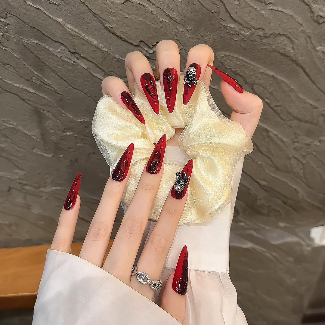【Ghost Face Red Cat-Eye】Luxury Diamonds Sparkle Princess Nails needlepoint  Handmade Press on Nails Nail Art