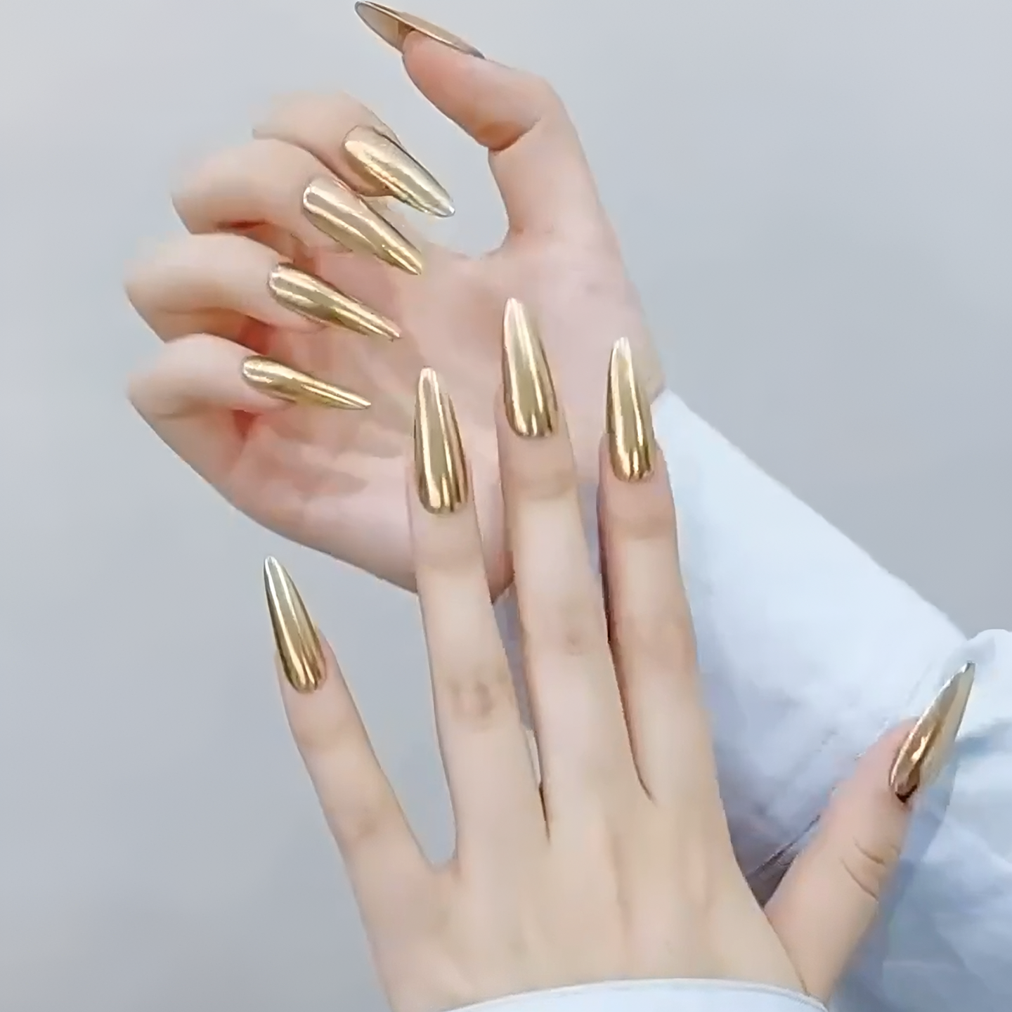 【Mirror Gold Stiletto】Luxury Diamonds Sparkle Princess Nails needlepoint  Handmade Press on Nails Nail Art