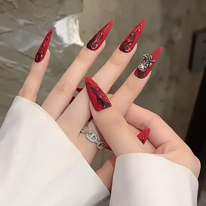 【Ghost Face Red Cat-Eye】Luxury Diamonds Sparkle Princess Nails needlepoint  Handmade Press on Nails Nail Art