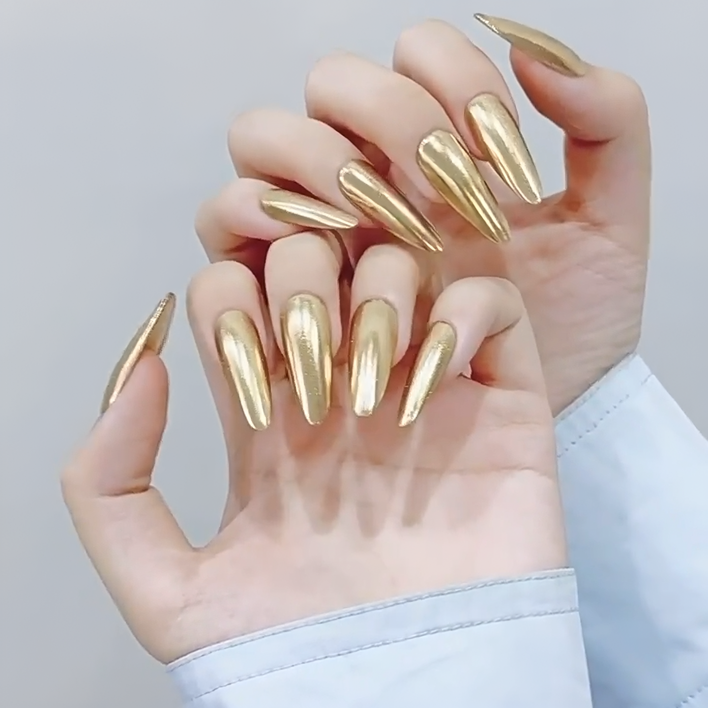 【Mirror Gold Stiletto】Luxury Diamonds Sparkle Princess Nails needlepoint  Handmade Press on Nails Nail Art
