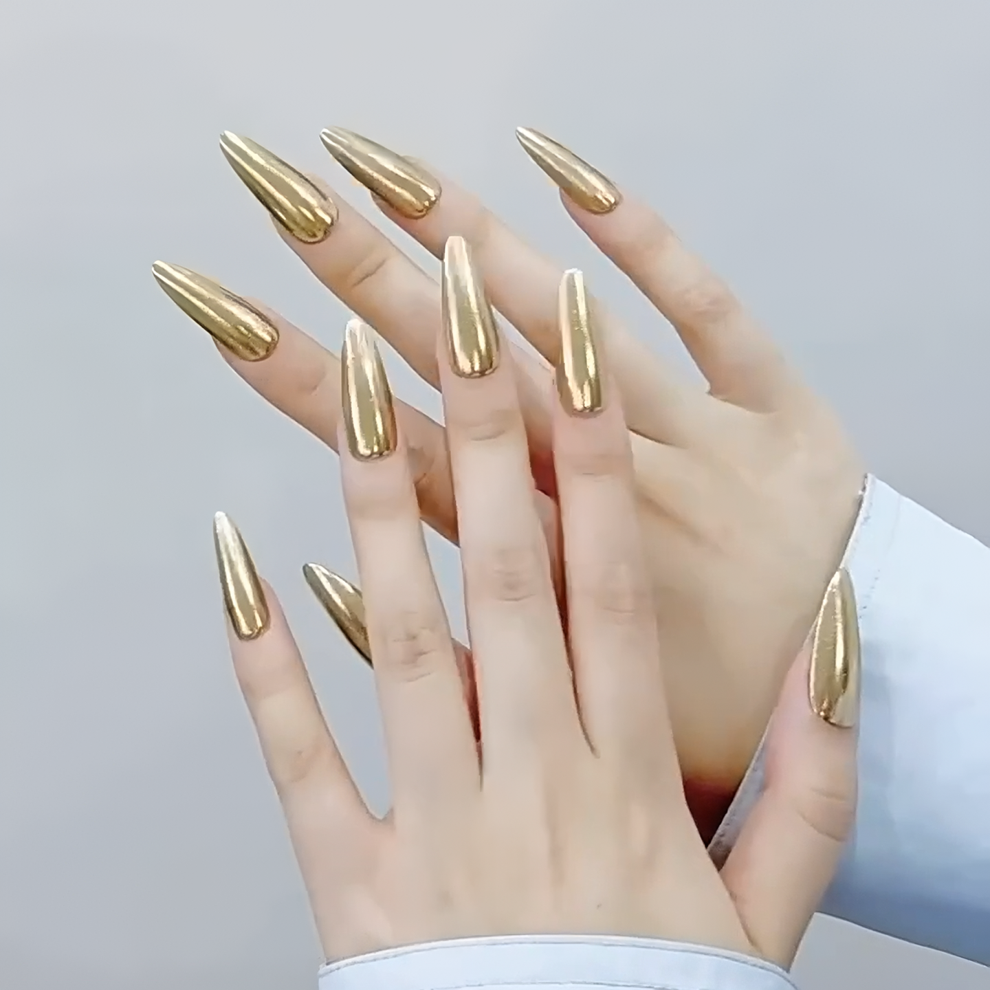 【Mirror Gold Stiletto】Luxury Diamonds Sparkle Princess Nails needlepoint  Handmade Press on Nails Nail Art